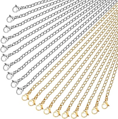 10 Stuks RVS Kettingen in Goud en Zilver met Sluitingen en Carabiner Haken voor Creatieve Sieraden, Armbanden en Hangers voor Ambacht en Decoratie