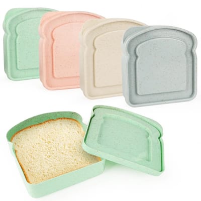 Dailygoods- Sandwichcontainer 4 Stuks - Herbruikbare Brooddoos - Multifunctionele Snackhouder - Ideale Afmetingen 5,1 x 4,8 x 1,5 Inch - Voedingskwaliteit PP Materialen - Geschikt voor Magnetron en Vaatwasser