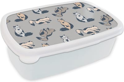 Broodtrommel Wit - Lunchbox - Brooddoos - Patroon - Kat - Hart - Jongens - Meisjes - Kinderen - Kindje - 18x12x6 cm - Volwassenen