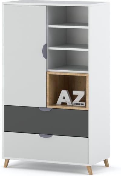 AZ-Home - Dressoir Joker 5- Wit - Grijs - 80 cm - Kast - Commode - Boekenkast