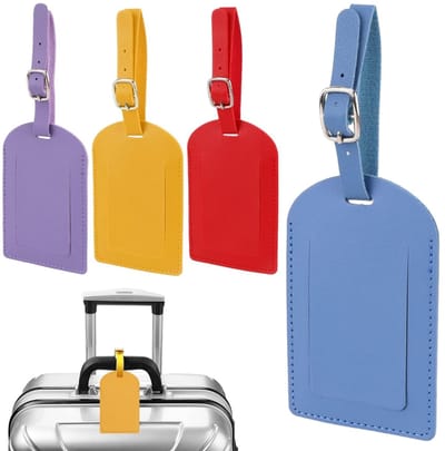 EXCITAT Kofferlabel - Bagagelabel set - bagagelabels voor koffers - Kleurrijke bagagelabels - Voor koffers, tassen, handtassen - Leren - 4 pack