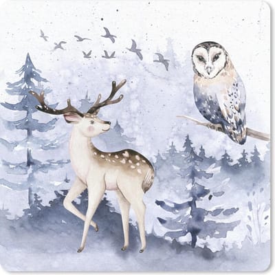 Muismat 20x20 cm - Mousepad Winter - Hert - Uil - Muismatten - Kerst - Cadeau - Kerstcadeau voor mannen en voor vrouwen