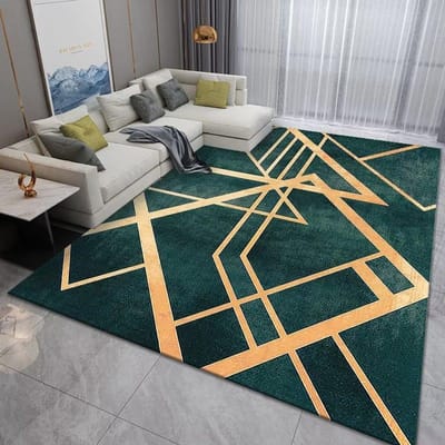 Luxe Moderne Geometrische Woonkamer Tapijten Huisdecoratie Goudgroene Kleden voor Slaapkamer Wasbare Pluizige Grote Oppervlaktemat Bedzijde 60*90cm