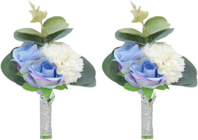 Bruidsmeisje Corsage Set van 2 - Blauwe Boutonnière voor Bruiloft en Feestdecoratie, Perfect Cadeau voor Speciale Gelegenheden