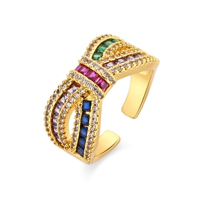 Luxenter ring in metaallegering en multicolor zirkonia, afgewerkt in 18k geelgoud - Alnis