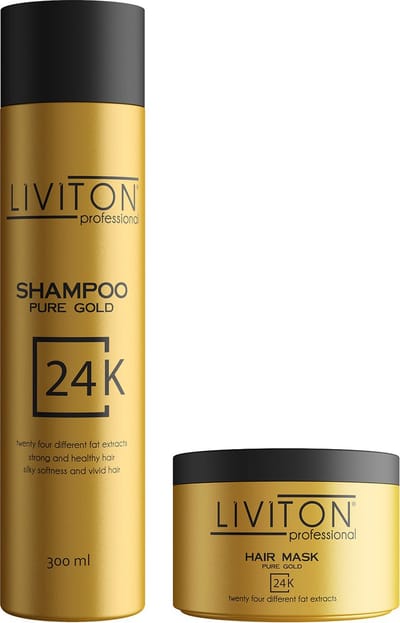 Liviton 24K Pure Gold Haarverzorging Set - Shampoo (300ml) & Haarmasker (300ml) - Met 24 Essentiële Oliën voor 2x Snellere Haargroei & Herstel