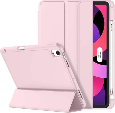 Mobiq Flexibele folio hoes geschikt voor iPad Air 2022 | geschikt voor iPad Air 2020 - geschikt voor iPad Air 10.9 inch hoes - TriFolio - Siliconen - Smartcover - Bookcase - Apple Pencil Case roze