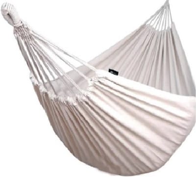 Hangmat Set Compleet - 200 X 100 CM - BEIGE - tot 200KG belastbaar - Lig Oppervlak van 2m² - Inclusief Touw en Karabijnhaak