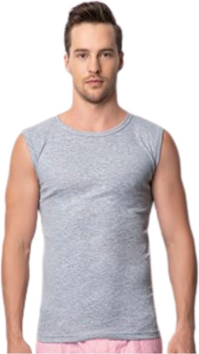 DONEX® Mouwloze Heren Shirts – 3 Stuks – O-Hals – 100% Katoen – Grijs – Maat S