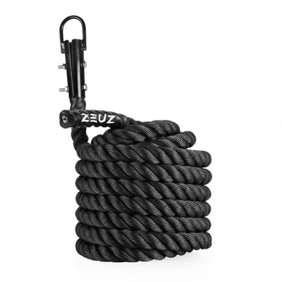ZEUZ Power Sled Pull & Climbing Rope Voor CrossFit & Hyrox Training - Klimtouw - Incl. Bevestigingsmateriaal - 15 Meter Touw - Zwart