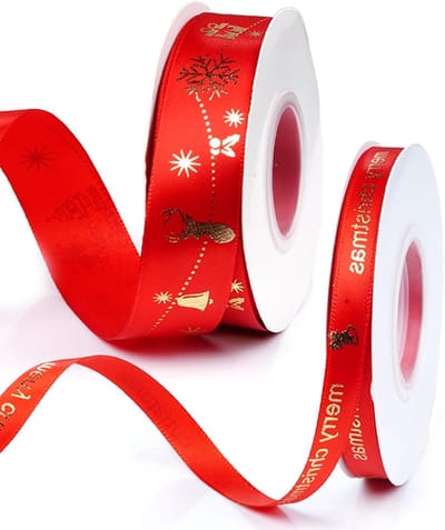 Kerstdecoratie Ribbons in 25 Yards, 2 Rollen Cadeau Ribbons, 2.5 en 1 cm Breed, Versieringstape voor Cadeauverpakking en Feestelijke Decoratie in Rood