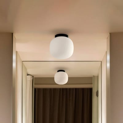 FARO BARCELONA Badkamer plafondlamp Amelia, zwart/opaal, glas, Ø 21,5 cm