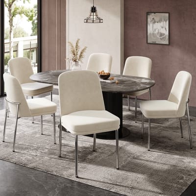 REDOM - Eetkamerstoelen Set Van 6 - Dik Gevoerd - Modern Minimalistisch - Voor Eetkamer - Metaal En Fluweel - Beige