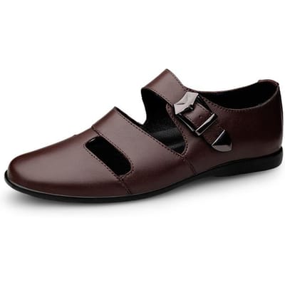 Herensandalen Zomertrend Business Oxford Antislip Heren Casual Romeins Echt Leer Sandalen Heren Strand Slippers Buitenschoenen 38