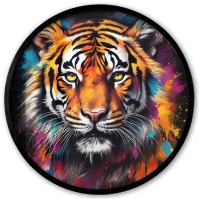 Poster in lijst Rond - Fotolijst 40x40 cm - Posters - Tijger - Graffiti - Dieren - Zwart - Ronde posterlijst zwart - Decoratie - Wanddecoratie woonkamer - Muurdecoratie slaapkamer