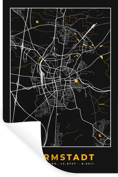 Muurstickers - Sticker Folie - Darmstadt - Plattegrond - Kaart - Stadskaart - Goud - Duitsland - 20x30 cm - Plakfolie - Muurstickers Kinderkamer - Zelfklevend Behang - Zelfklevend behangpapier - Stickerfolie