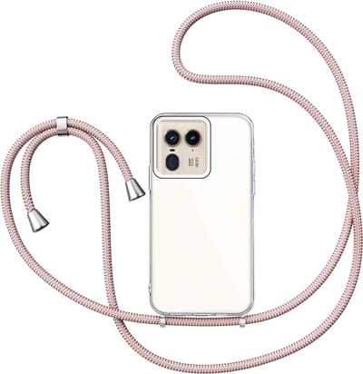 Hoesje met Koord geschikt voor Motorola Edge 50 Ultra - Back Cover Siliconen Case Transparant Hoes Roségoud