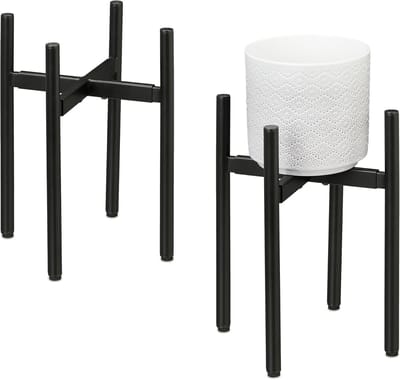 Famanu - Plantenstandaard metaal, set van 2, verstelbare breedte, BxD: 26x26-37x37 cm, bloemenstandaard binnen, zwart
