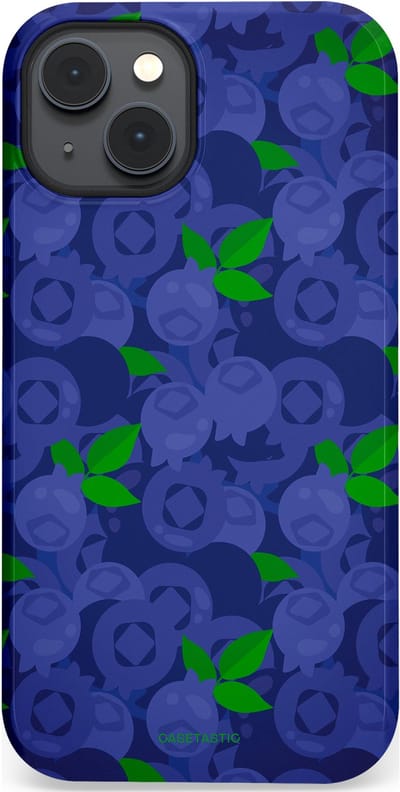 Casetastic hoesje geschikt voor Apple iPhone 14 - MagSafe - Dubbellaagse bescherming - Berrytastic Blauwe Blueberry Bessen - Fashion Case - Donkerblauw Groen