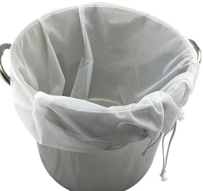 EXCITAT Brouwfilterzak - Herbruikbare witte filterzak - Trekkoordfilterzak - Geschikt voor wijn, bier, fruitfilter, plantaardige melk Keukenfilterzak - Brouwzeef - 46x40cm