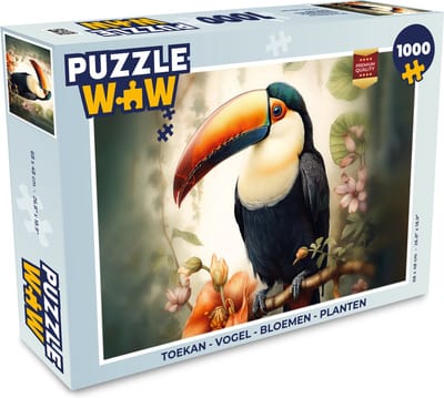 Puzzel Toekan - Vogel - Bloemen - Planten - Legpuzzel - Puzzel 1000 stukjes volwassenen