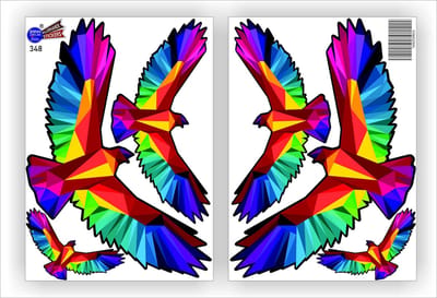 Jerma - Kleurige vogel - Stickers - set 6 st. - div. maten - Zelfklevend - Weerbestendig - Vinyl