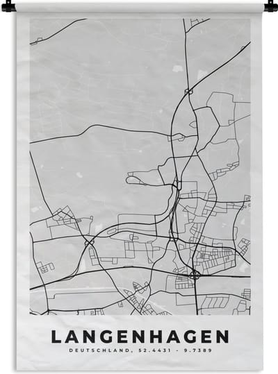 Wandkleed - Wanddoek - Langenhagen - Plattegrond - Duitsland - Stadskaart - Kaart - 120x180 cm - Wandtapijt
