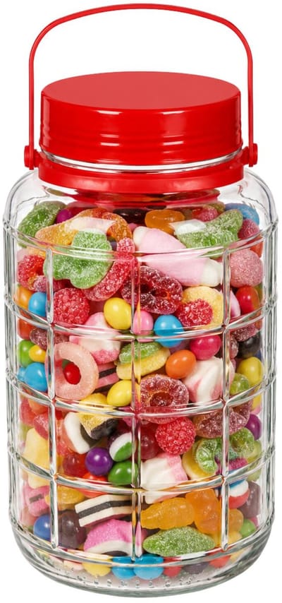 Alessandro XXL voedsel opslag container - glas - 4 liter - afsluitdop en hengsel - transparant/rood - Weckpotten - Opslagpotten - 17 x 27 cm