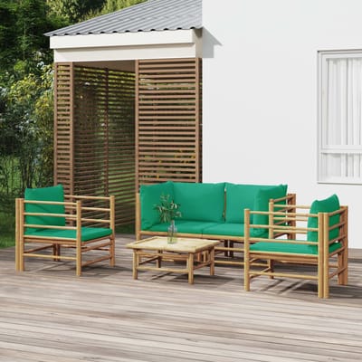vidaXL - 5-delige - Loungeset - met - kussens - bamboe - groen
