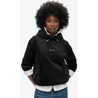 Superdry Ruimvallende Country Club Velours Hoodie Zwart Grootte: 34