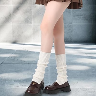 Famanu - Zwarte geribbelde beenwarmers, jaren 80 stijl, lang, geschikt voor ballet en dans