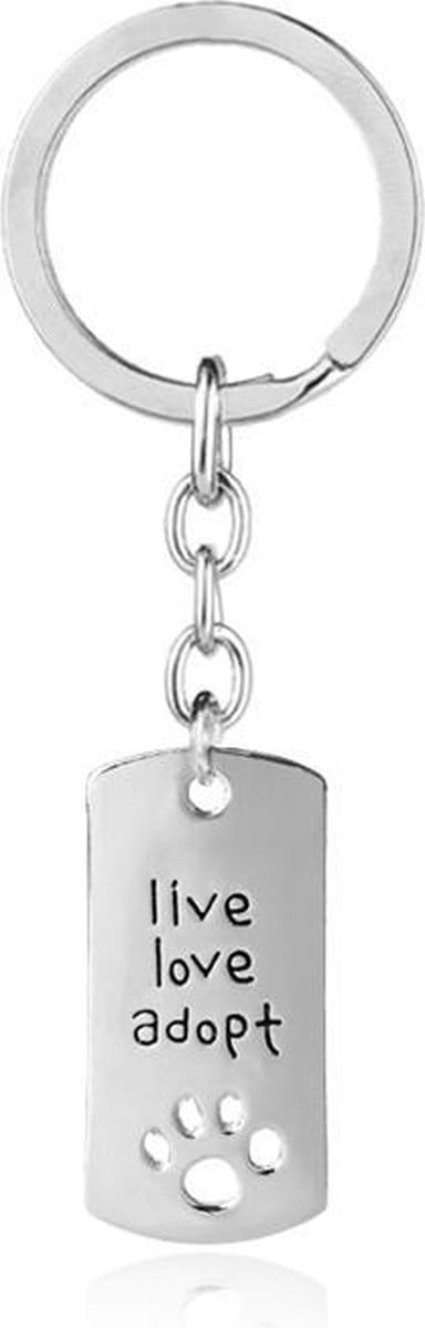 GoedeDoelen.Shop | Sleutelhanger Live, Love, Adopt | Rescue Hond Kat | Zwerfdieren | RVS Sleutelhanger | Adopt don't Shop