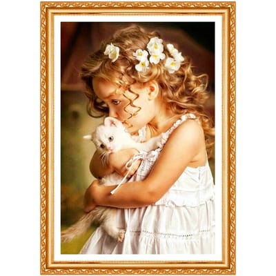 Volledige ronde diamantschildersteek Girl Lovers Kitten Angel 3D DIY diamantborduurwerk schattige kat 20X30CM beige