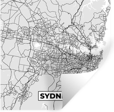 Muurstickers - Sticker Folie - Sydney - Stadskaart - Plattegrond - Zwart Wit - Kaart - 100x100 cm - Plakfolie - Muurstickers Kinderkamer - Zelfklevend Behang XXL - Zelfklevend behangpapier - Stickerfolie