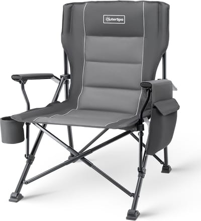 Extra grote opvouwbare campingstoel voor zware mensen - 500 lbs draagvermogen, gewatteerd en met lendensteun, hoge rugleuning, bekerhouder en zijvak