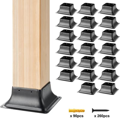 Paalvoet 101,6 X 101,6 Mm, 20 Stuks, Binnenwerk 91 X 91 Mm Robuuste Gepoedercoate Stalen Beugel, Geschikt voor Standaard Houten Paalankers, Deksteun voor Veranda-Leuning En Balustrade