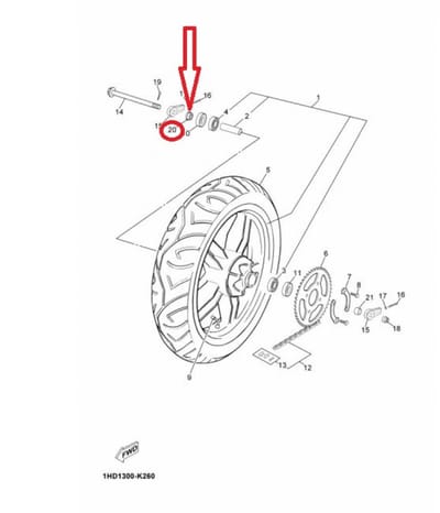 Entretoise de roue AV pour moto Yamaha 250 FZR 1987 90387-153N7 Neuf