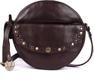 Echte Italiaanse Leren Boho Ronde Crossbody Slingtas met Studs – Stijlvol, Duurzaam & Perfect voor Dagelijks Gebruik voor Dames