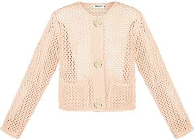 Verfijnde Gebreide Polyester Vrouwen Cardigan met Open Voorkant - Babyroze - Maat S/M