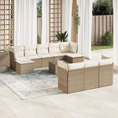 vidaXL - 11-delige - Tuinset - met - kussens - poly - rattan - beige