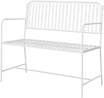 Stalen Tuinbank - Buitenbankje Metaal - Ontspannen Buiten - Weerbestendige Coating - 103 cm Lengte - Wit