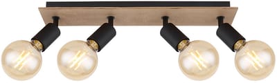 Plafondlamp Plafondspot Spotlamp Eetkamerlamp Woonkamerlamp Ganglamp, metaal hout bruin zwart, 4 vlammen Spots beweegbaar, L 49 cm