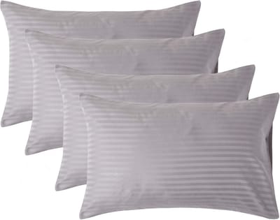 Homescapes Satijn Streep Katoen Kussensloop 50x75 cm – Set van 4 – Zilvergrijs – 100% Egyptisch Katoen – Draaddichtheid 330