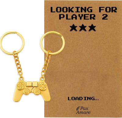 BFF Sleutelhanger voor 2 'Looking for Player 2' - Controller - Sleutelhanger set op Cadeau Kaartje - Goudkleurig - Vriendschap Symbool - Pax Amare