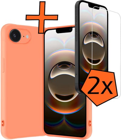 Hoes - Met 2x Screenprotector - Geschikt voor Apple iPhone 16e - Sterk & Shockproof - Back Cover - Siliconen Case - Telefoon Hoes - Perzik