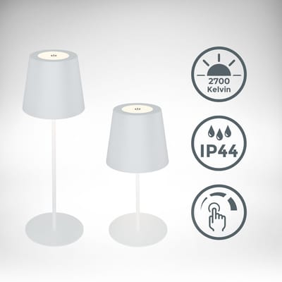 B.K.Licht - Oplaadbare Tafellamp - IP44 - draadloos - met batterij - dimbaar - buitenlamp - camptinglamp - 31 x 10.5cm - wit