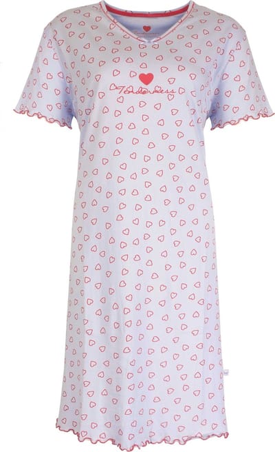 Tenderness Dames Nachthemd - Hartjes - Katoen - Licht Blauw - Maat M