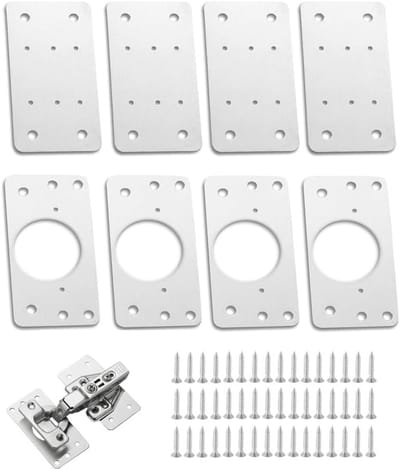 Set van 8 Reparatieplaten met 48 Schroeven voor Meubel- en Kastdeuren, Roestvrijstalen Scharnier Repair Kit
