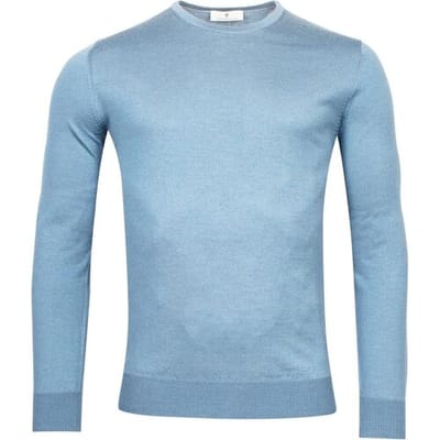 Thomas Maine Trui Merinowol Ronde Hals Single Knit Licht Blauw / male