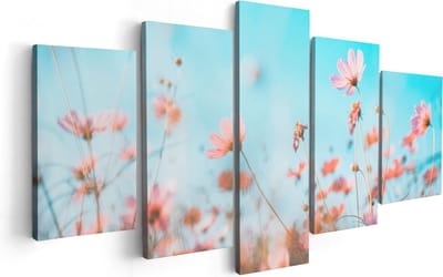 Artaza Canvas Schilderij Vijfluik Paarse Kosmos Bloemen - 100x50 - Foto Op Canvas - Canvas Print
